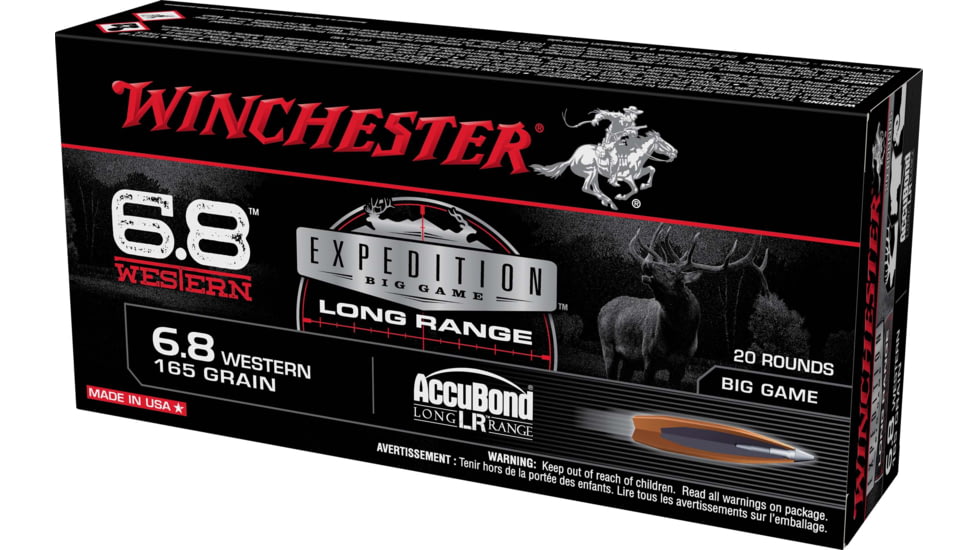 Winchester Expedition Big Game Long Range Long Range 6.8 Western 165 Grain Centerfire Rifle Ammo, 20 Rounds, S68WLR