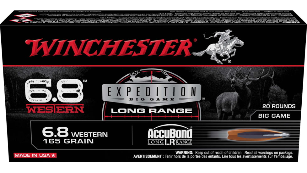 Winchester Expedition Big Game Long Range Long Range 6.8 Western 165 Grain Centerfire Rifle Ammo, 20 Rounds, S68WLR
