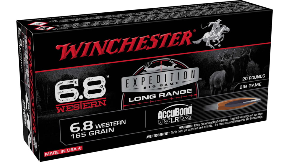 Winchester Expedition Big Game Long Range Long Range 6.8 Western 165 Grain Centerfire Rifle Ammo, 20 Rounds, S68WLR