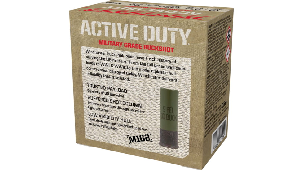 Winchester Active Duty 12 Gaude 9 Pellet 2.75in #00 Buck Shotgun Buckshot Ammo, 25 Rounds, WIN1200MG