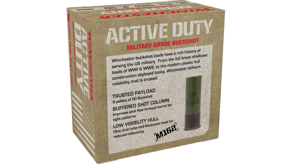 Winchester Active Duty 12 Gaude 9 Pellet 2.75in #00 Buck Shotgun Buckshot Ammo, 25 Rounds, WIN1200MG