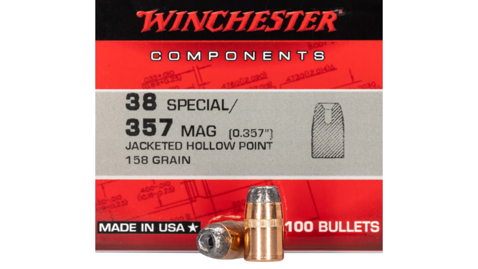 Winchester Ammo Centerfire Handgun Reloading, 357 Mag .357, 158 Grain, 100 Bullets, WB357H158X