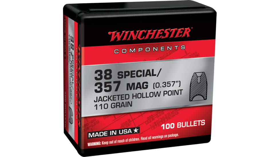 Winchester Ammo Centerfire Handgun Reloading, 38 Special .357, 110 Grain, 100 Bullets, WB38HP110X