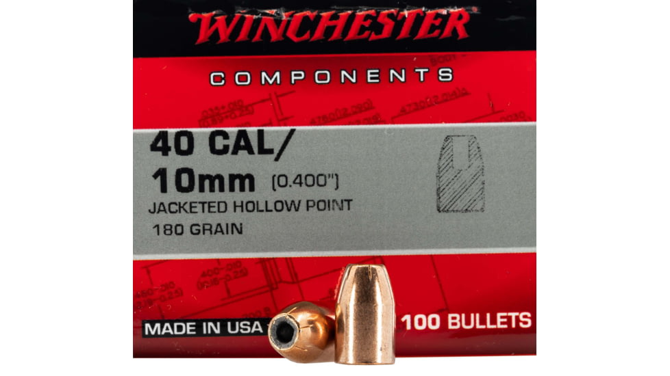 Winchester Ammo Centerfire Handgun Reloading, 40 S&amp;W .400, 180 Grain, JHP, 100 Bullets, WB40HP180X