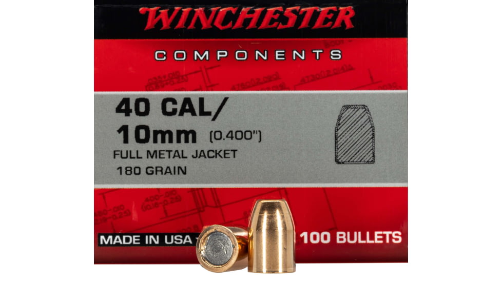 Winchester Ammo Centerfire Handgun Reloading, 40 S&amp;W .400, 180 Grain, TCFMJ, 100 Bullets, WB40TC180X