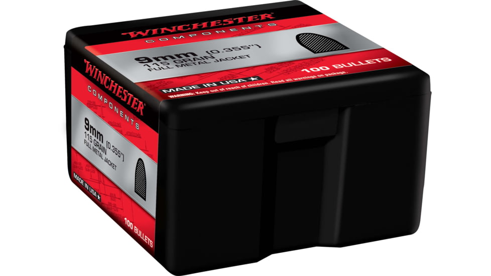 Winchester Ammo Centerfire Handgun Reloading, 9 mm .355, 115 Grain, FMJFB, 500 Bullets, WB9FB115D