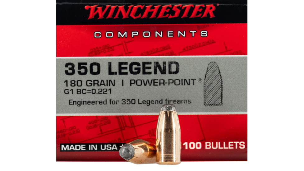 Winchester Ammo Centerfire Rifle Reloading, 350 Legend, 180 Grain, 100 Bullets, WB350P180X