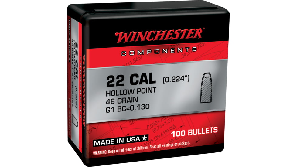 Winchester Ammo Reloading 22 Cal .224 46 Gr Hollow Point HP 100 Per Box WBR222PSP50
