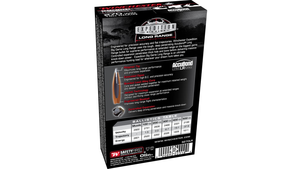 Winchester Ammo S270LR Expedition Big Game Long Range 270 Win 150Gr AccuBond Lo, S270LR