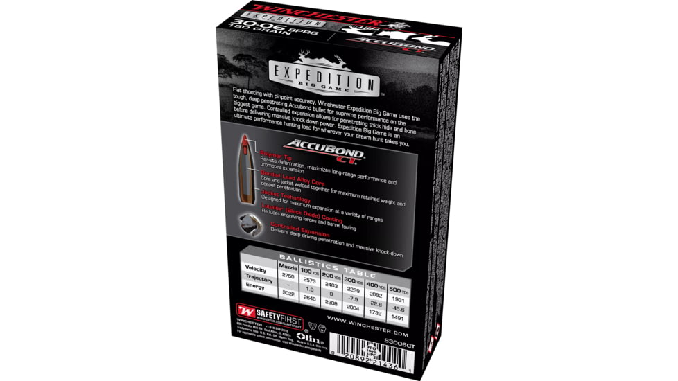 Winchester Ammo S3006CT Expedition Big Game 30-06 Springfield 180Gr AccuBond C, S3006CT