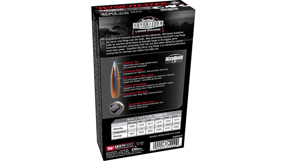 Winchester Ammo S300LR Expedition Big Game Long Range 300 Win Mag 190Gr AccuBon, S300LR