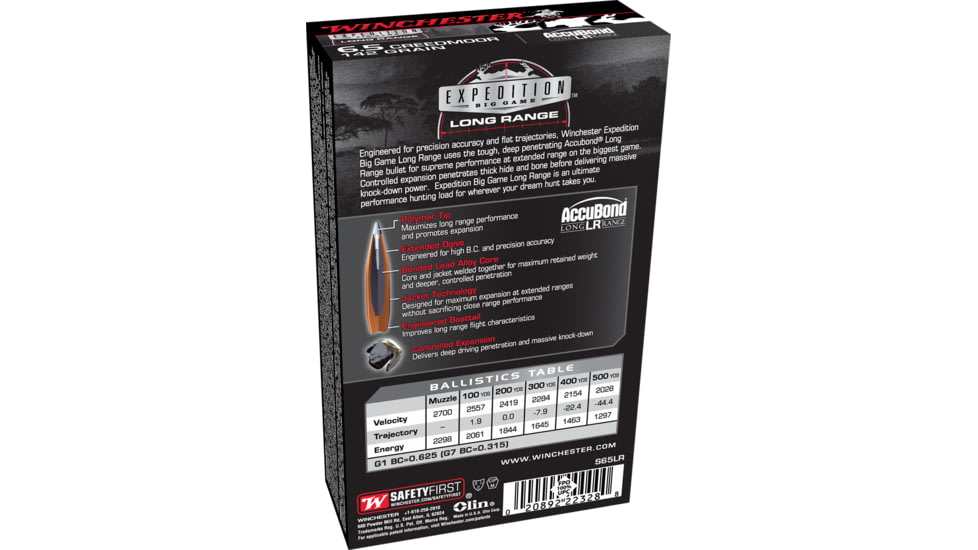 Winchester Ammo S65LR Expedition Big Game Long Range 6.5 Creedmoor 142Gr AccuBo, S65LR