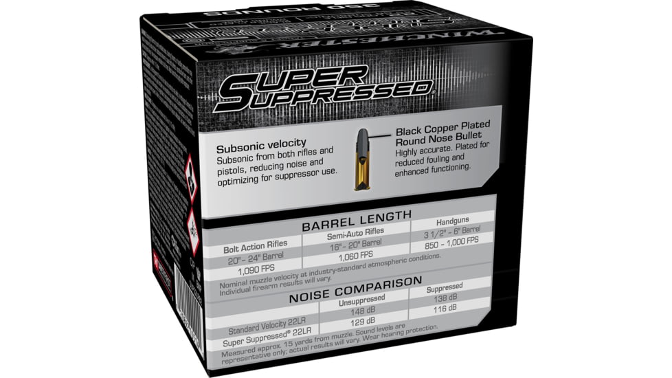 Winchester Suppressed .22LR 45 Grain Bllack Copper Plated Round Nose Brass Cased Rifle Ammunition, 350 Rounds, SUP22LRB2