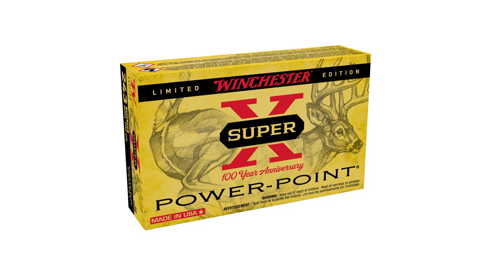 Winchester Ammo Super X 100th Anniversary .243 Winchester 100 Grain Power-Point Brass Cased Centerfire Rifle Ammo, 20 Rounds, X243100