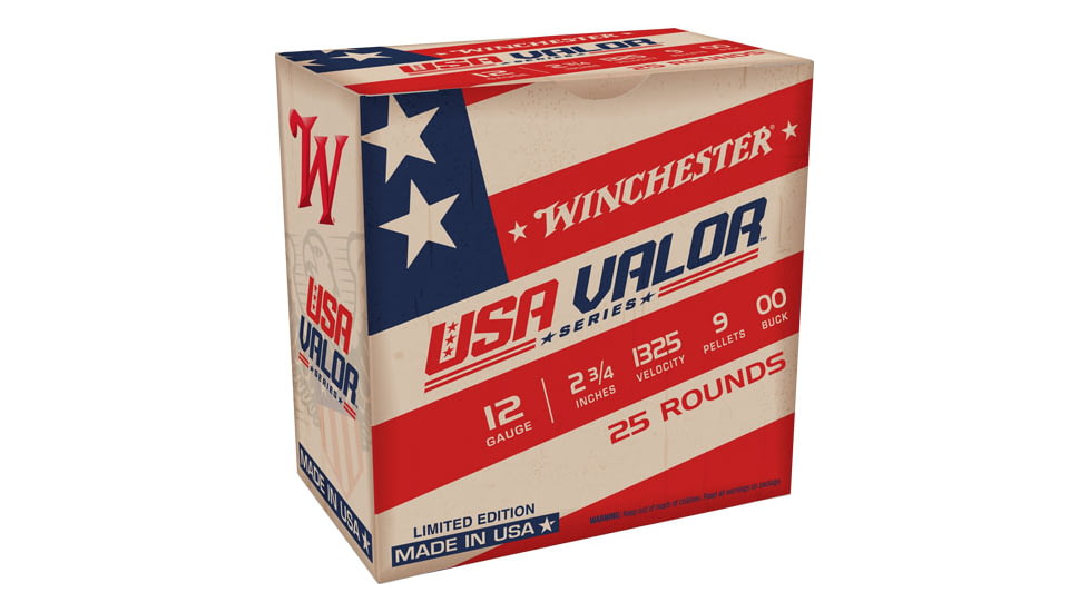 Winchester USA Valor 12 Gauge 2.75in 00 Buck Centerfire Shotgun Buckshot Ammo, 25 Rounds, USA1200VP