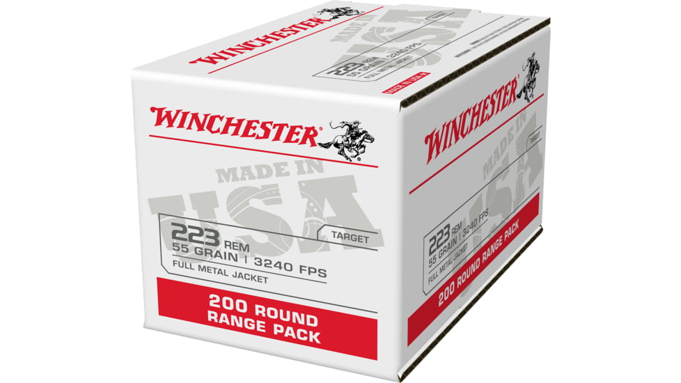 Winchester USA RIFLE, .223 Remington, 55 Grain, Full Metal Jacket, Brass, Centerfire Rifle Ammo, 200 Rounds, W223200