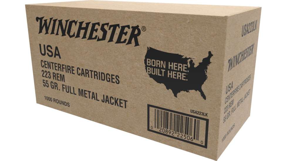 Winchester USA RIFLE .223 Remington 55 Grain Full Metal Jacket Brass Cased Centerfire Rifle Ammo, 1000 Rounds, W2231000