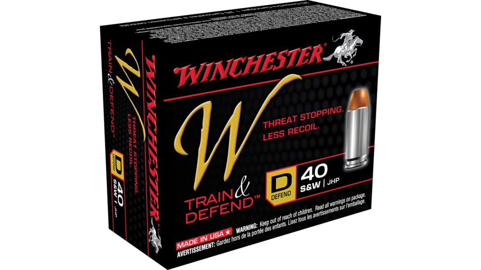 Winchester Ammo W Train And Defend 40 S&amp;W 180 Grain Jacketed Hollow Point Ammo, W40SWD