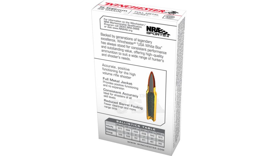 Winchester 5.56mm, 55 grain, Full Metal Jacket, Brass Case, 20-Rounds, Q3131L