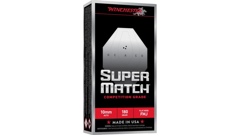 Winchester Ammunition Super Match, 10MM, 180 Grain, Flat Nose Bullet, 50 Round Box SM10FN180