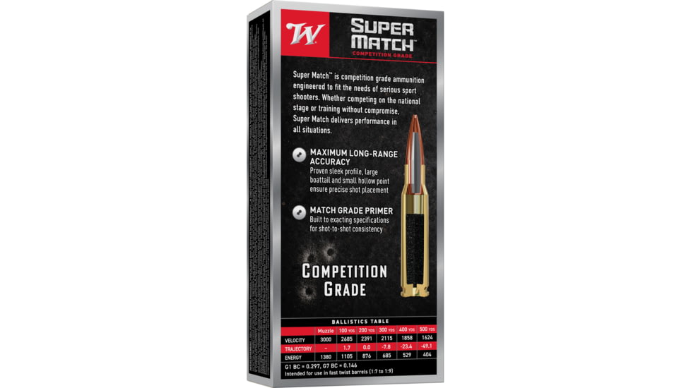Winchester Ammunition Super Match, 223 Remington, 69 Grain, Boat Tail Hollow Point, 20 Round Box SM223