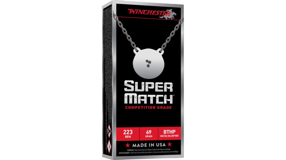 Winchester Ammunition Super Match, 223 Remington, 69 Grain, Boat Tail Hollow Point, 20 Round Box SM223