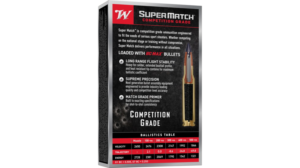 Winchester Super Match .308 175 Grain BC MAX Brass Cased Rifle Ammunition, 20 Rounds, SM308BC