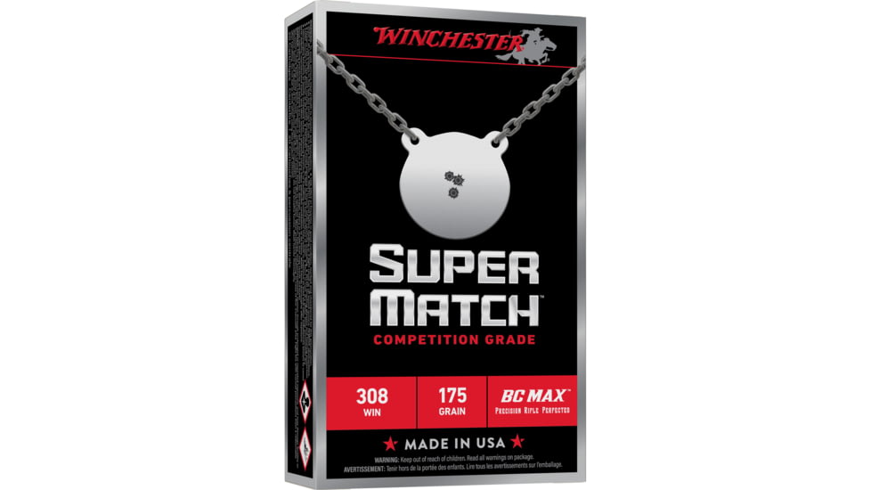 Winchester Ammunition Super Match, 308 Winchester, 175 Grain, BC MAX Bullet, 20 Round Box SM308BC
