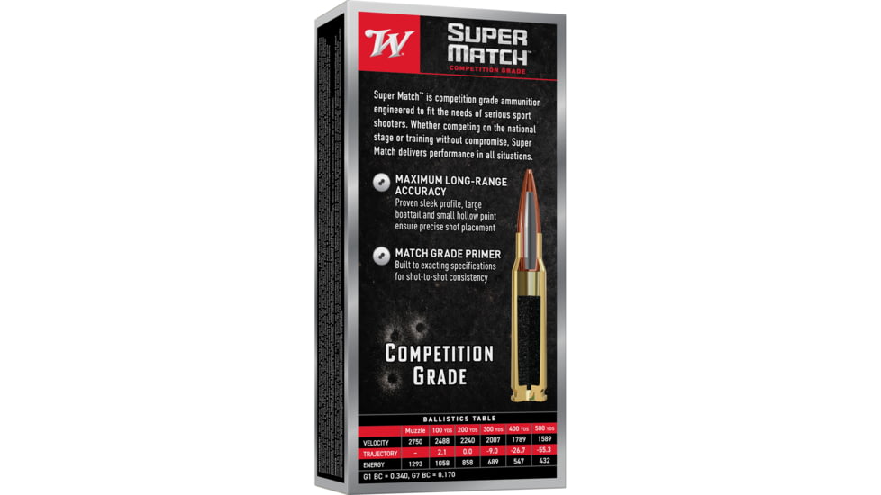Winchester Ammunition Super Match, 5.56 NATO, 77 Grain, Boat Tail Hollow Point, 20 Round Box SM556