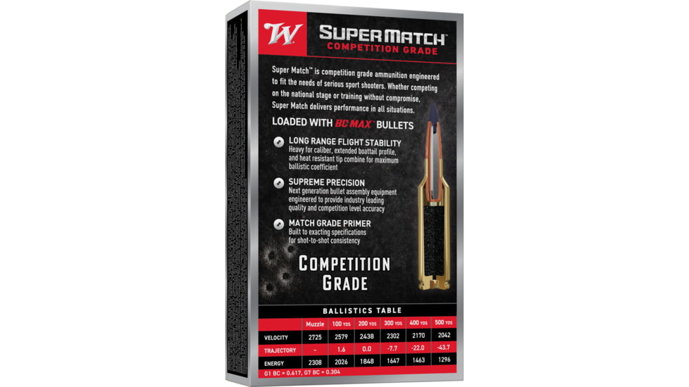 Winchester Super Match 6.5mm Creedmoor 140 Grain Boat Tail Hollow Point Brass Cased Rifle Ammunition, 20 Rounds, SM65CMBC