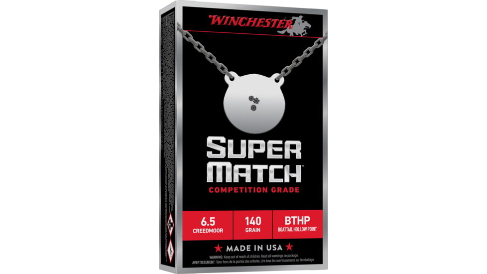 Winchester Ammunition Super Match, 6.5 Creedmoor, 140 Grain, Boat Tail Hollow Point, 20 Round Box SM65CM