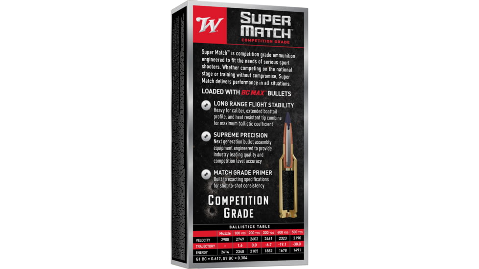 Winchester Ammunition Super Match, 6.5 PRC, 140 Grain, BC MAX Bullet, 20 Round Box SM65PBC