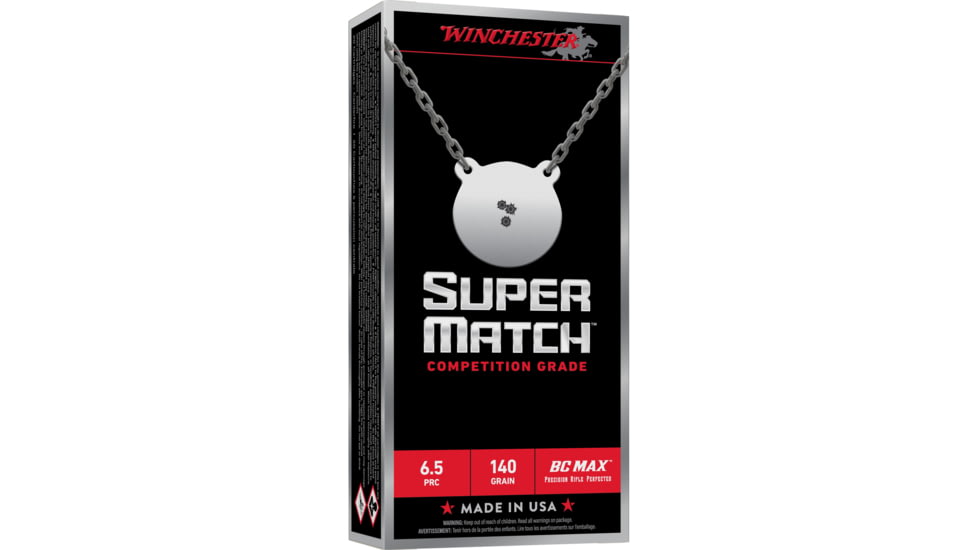 Winchester Ammunition Super Match, 6.5 PRC, 140 Grain, BC MAX Bullet, 20 Round Box SM65PBC