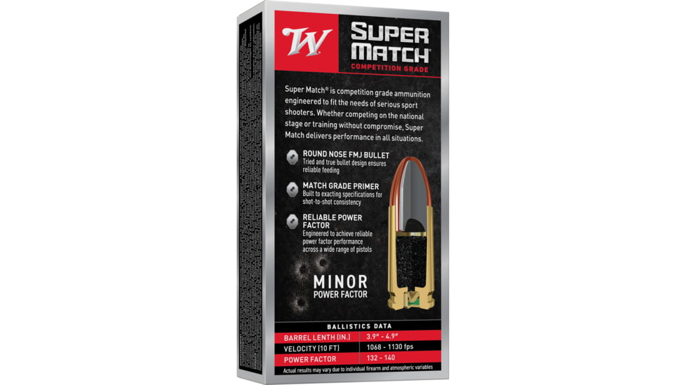 Winchester Super Match 9mm Luger 124 Grain Full Metal Jacket Round Nose Brass Cased Pistol Ammunition, 50 Rounds, SM9RN124