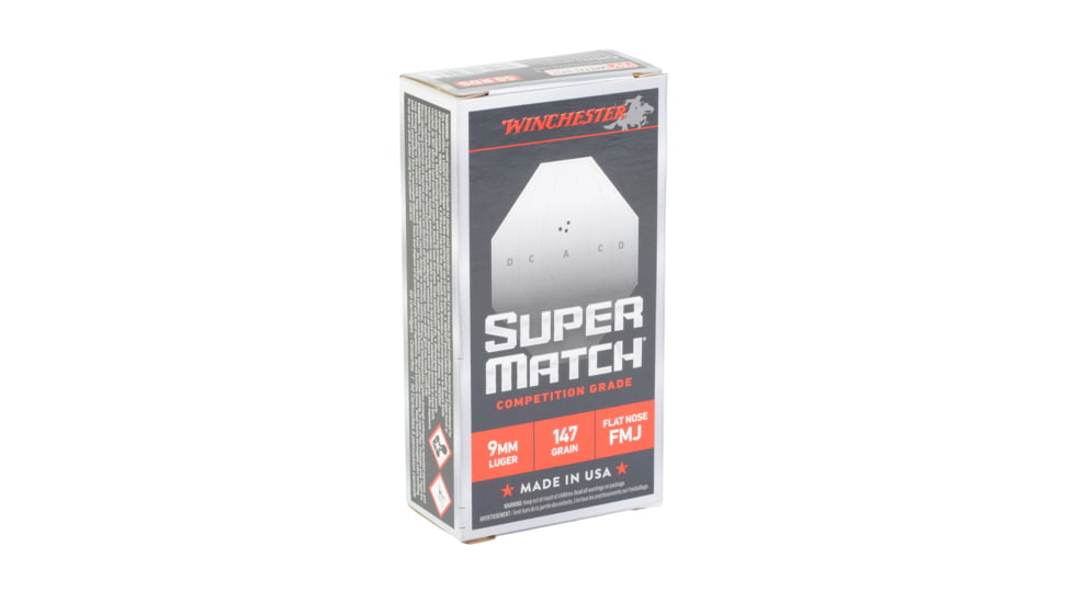 Winchester Ammunition Super Match, 9MM, 147 Grain, Flat Nose Bullet, 50 Round Box SM9FN147
