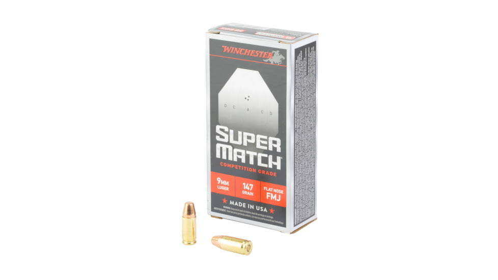 Winchester Ammunition Super Match, 9MM, 147 Grain, Flat Nose Bullet, 50 Round Box SM9FN147
