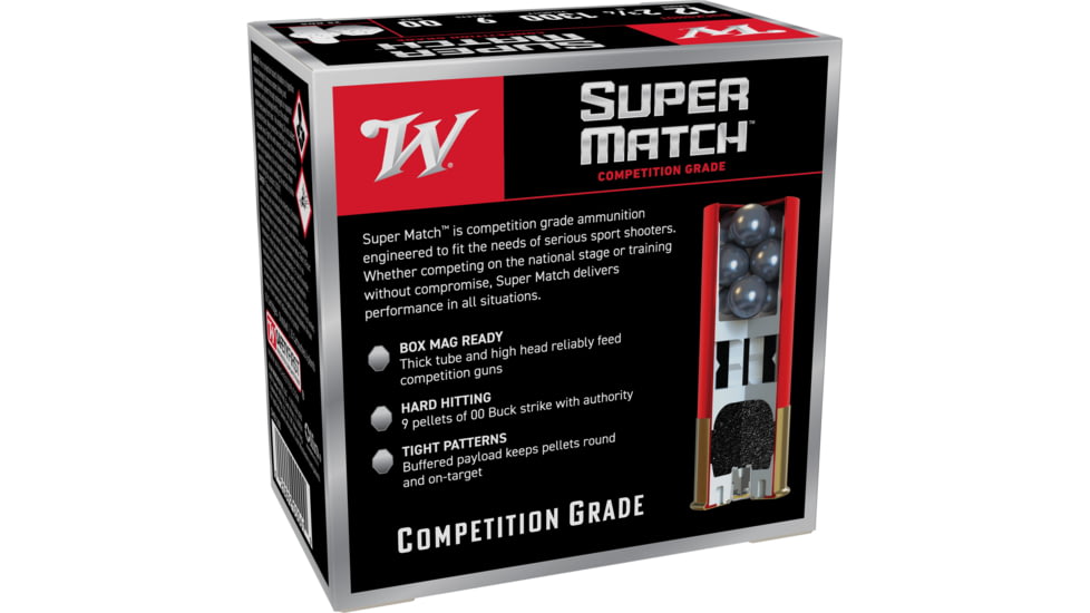 Winchester Super Match 12 Gauge 9 Pellet 2 3/4in Buckshot Shotgun Ammo, 25 Rounds, SMB1200