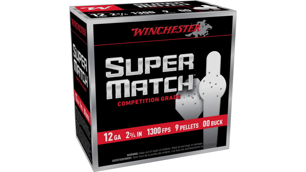 Winchester Ammunition Super Match, Shotshell, 12 Gauge, 2.75, 00 Buck, 9 Pellet, 25 Round Box SMB1200