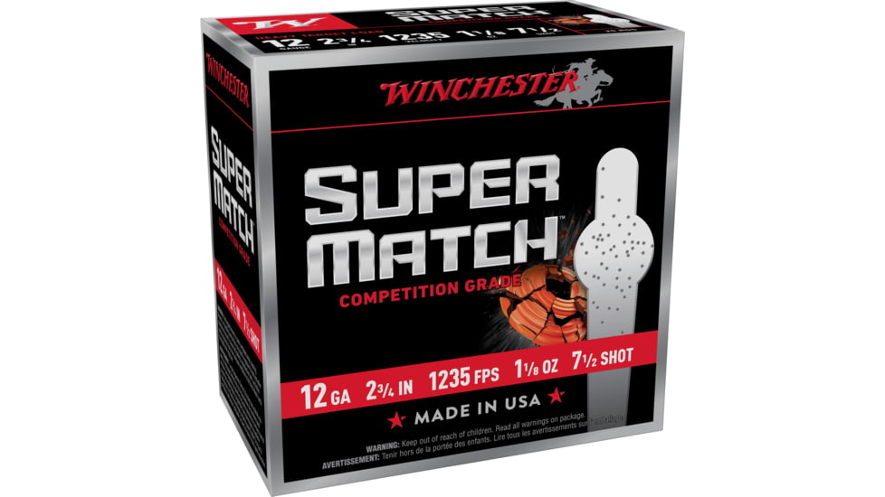 Winchester Ammunition Super Match, Shotshell, 12 Gauge, 2.75, #7 Shot, 1 1/8oz, 25 Round Box SM12H7