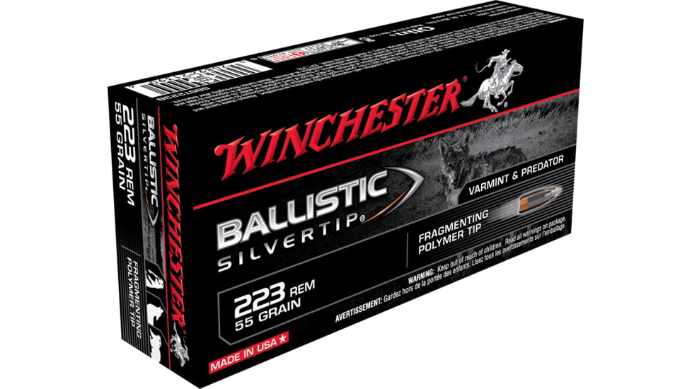 Winchester Ballistic Silvertip .223 Remington 55 grain Fragmenting Polymer Tip Brass Cased Centerfire Rifle Ammo, 20 Rounds, SBST223B