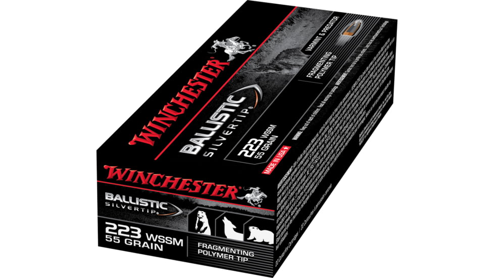 Winchester Ballistic Silvertip .223 Winchester Super Short Magnum 55 grain Fragmenting Polymer Tip Brass Cased Centerfire Rifle Ammo, 20 Rounds, SBST223SS