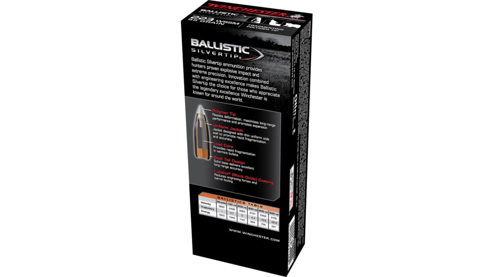 Winchester Ballistic Silvertip .223 Winchester Super Short Magnum 55 grain Fragmenting Polymer Tip Brass Cased Centerfire Rifle Ammo, 20 Rounds, SBST223SS