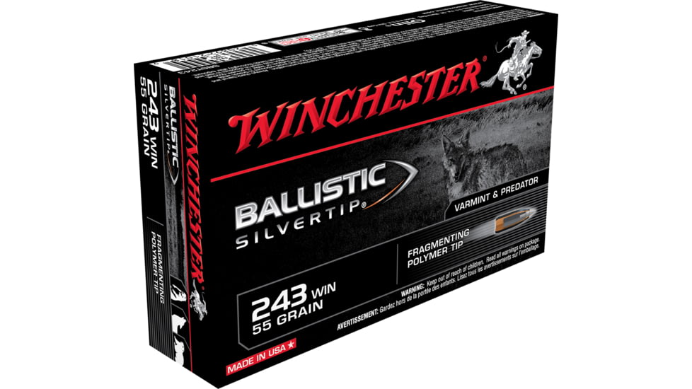 Winchester Ballistic Silvertip .243 Winchester 55 grain Fragmenting Polymer Tip Centerfire Rifle Ammo, 20 Rounds, SBST243