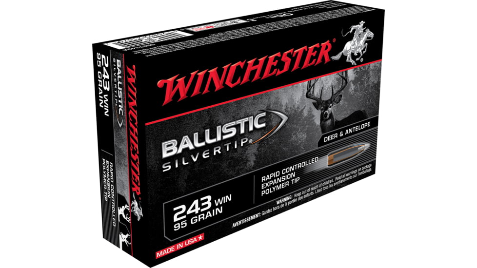 Winchester Ballistic Silvertip .243 Winchester 95 grain Rapid Expansion Polymer Tip Brass Cased Centerfire Rifle Ammo, 20 Rounds, SBST243A