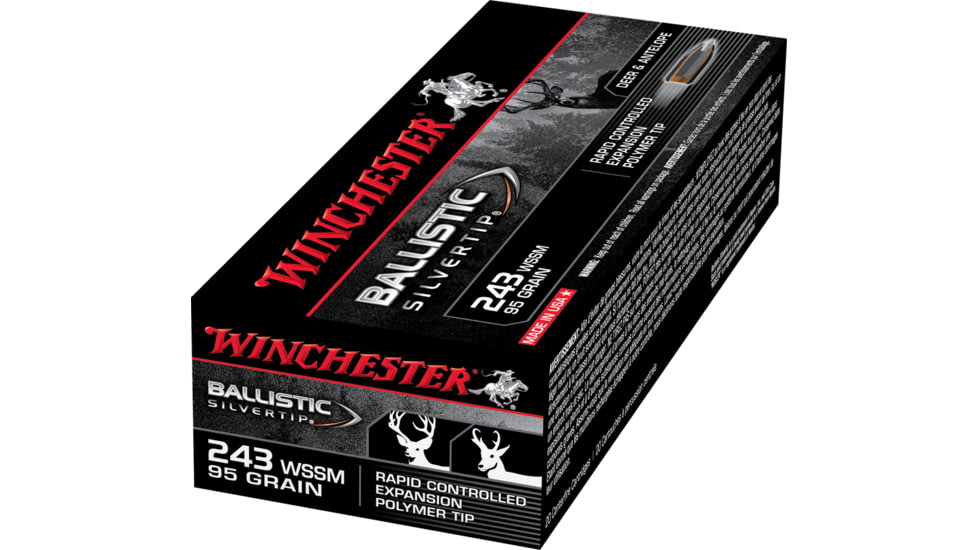 Winchester Ballistic Silvertip .243 Winchester Super Short Magnum 95 grain Fragmenting Polymer Tip Brass Cased Centerfire Rifle Ammo, 20 Rounds, SBST243SSA