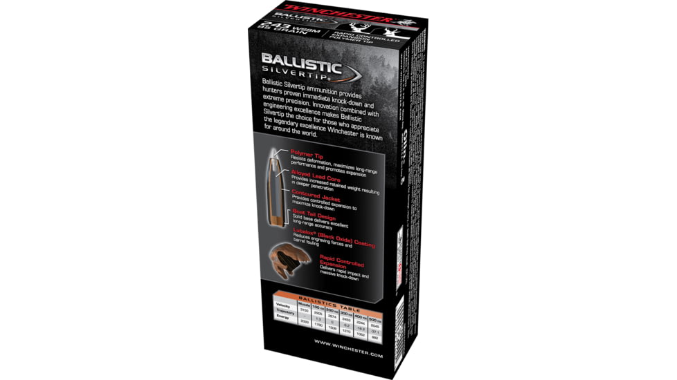 Winchester Ballistic Silvertip .243 Winchester Super Short Magnum 95 grain Fragmenting Polymer Tip Brass Cased Centerfire Rifle Ammo, 20 Rounds, SBST243SSA