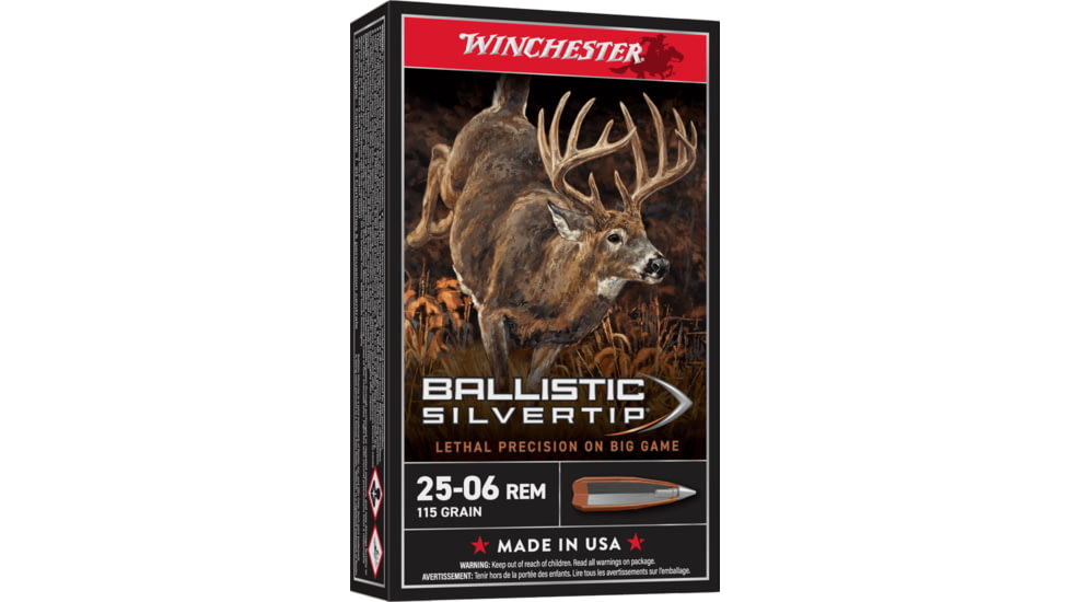 Winchester Ballistic Silvertip .25-06 Remington 115 grain Fragmenting Polymer Tip Brass Cased Centerfire Rifle Ammo, 20 Rounds, SBST2506