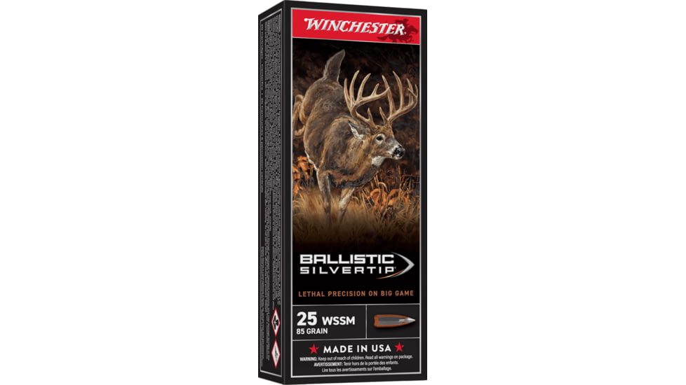 Winchester Ballistic Silvertip .25 Winchester Super Short Magnum 85 grain Fragmenting Polymer Tip Centerfire Rifle Ammo, 20 Rounds, SBST25WSS