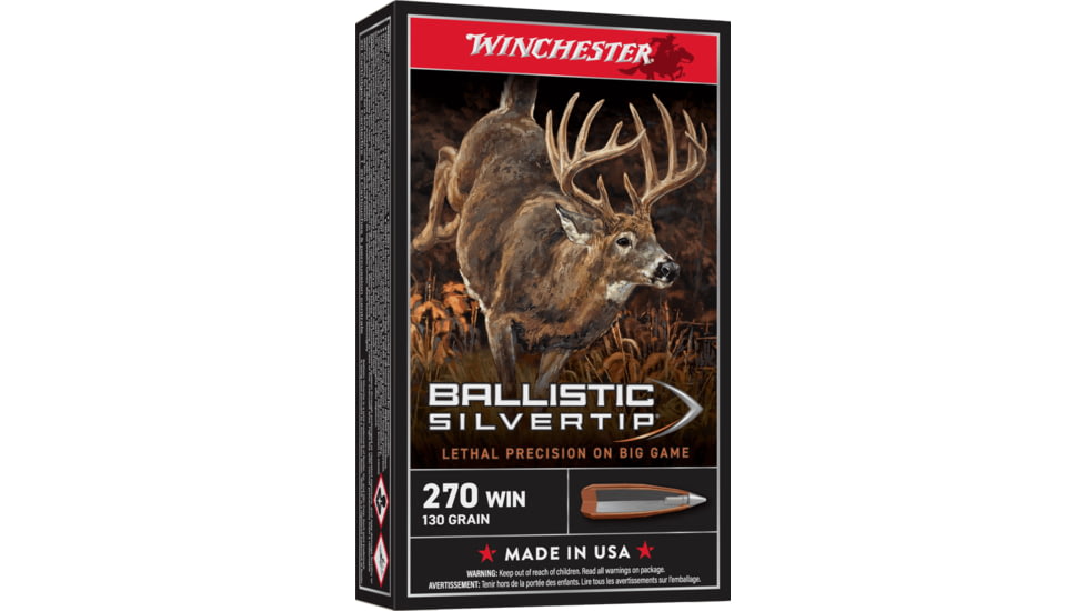 Winchester Ballistic Silvertip .270 Winchester 130 grain Fragmenting Polymer Tip Brass Cased Centerfire Rifle Ammo, 20 Rounds, SBST270