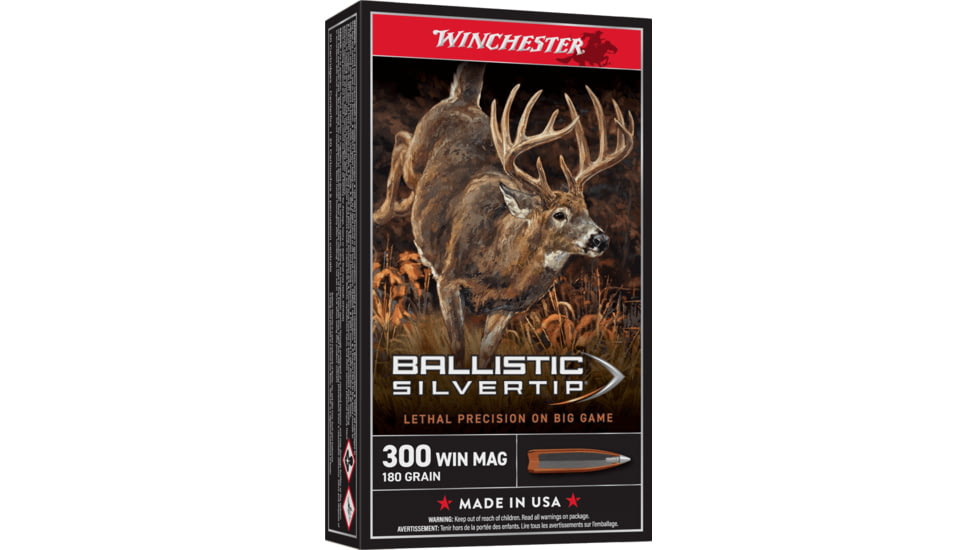 Winchester Ballistic Silvertip .300 Winchester Magnum 180 grain Fragmenting Polymer Tip Brass Cased Centerfire Rifle Ammo, 200 Round